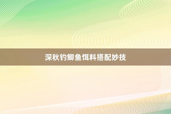 深秋钓鲫鱼饵料搭配妙技